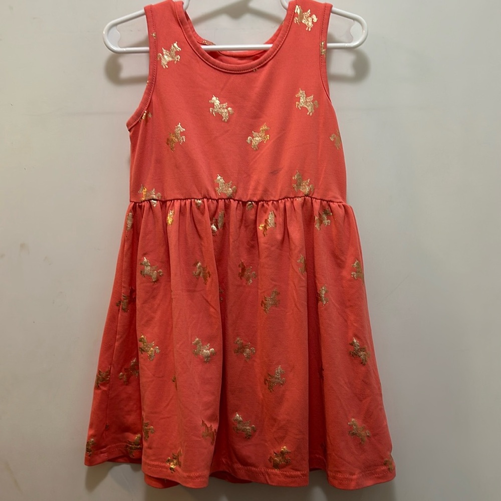 Soft peachy pink tank dress with gold sparkly unicorns 🦄 size 4t